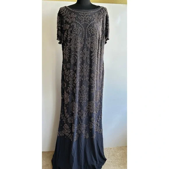 Betsy & Adam Beaded Gown Cognac Black Tie Formal MOTB Gala Old Money Elegant 14W - Picture 12 of 14